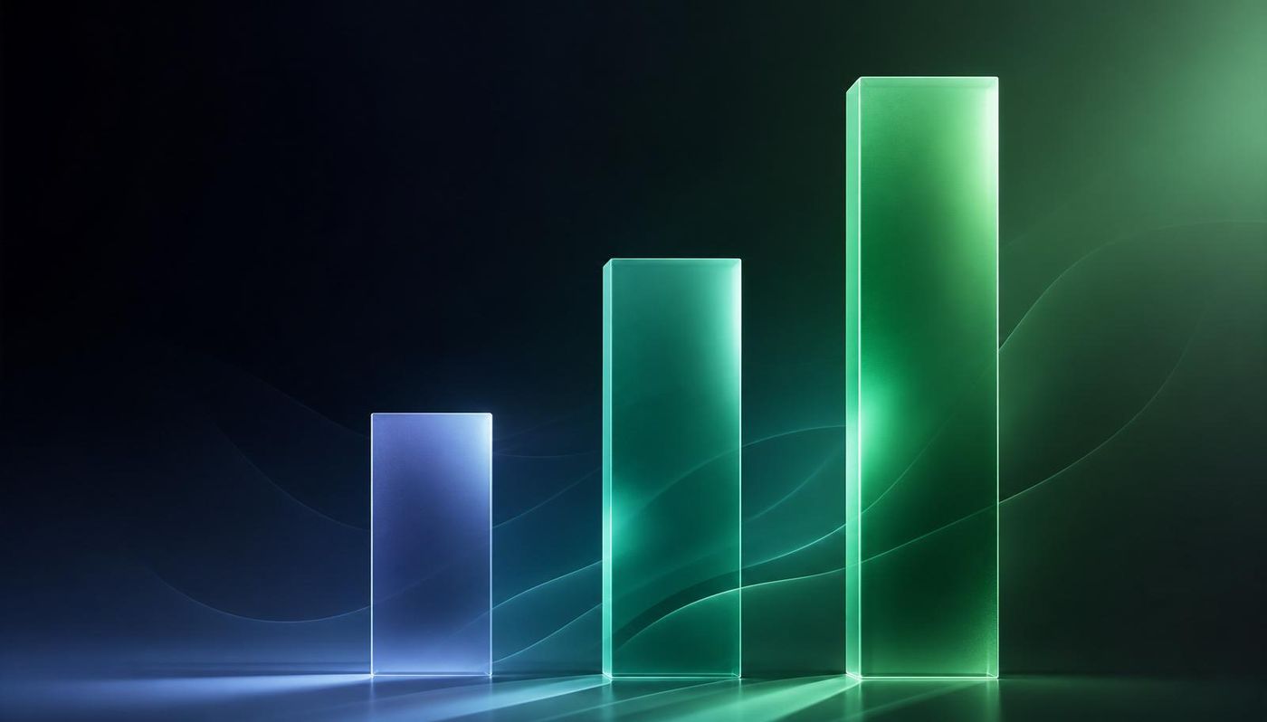 Editorial data visualization: three glowing bars representing GLP-1 therapy generations
